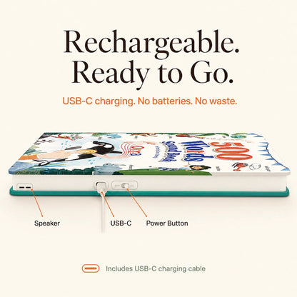Rechargeable USB-C, speaker and power button